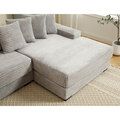 Oversized Two-Piece Couches, L Shaped Sofa, Corduroy, Right Chaise Daybed,with Armrests,Eight Throw Pillows,Corner Sofa,Easy To Assemble, Gray