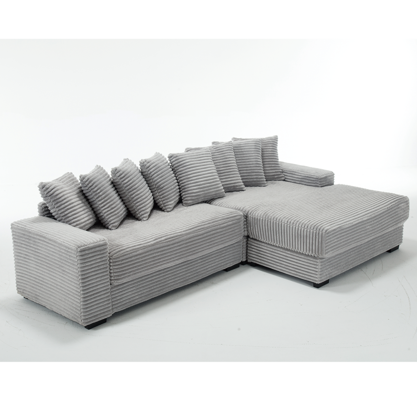 Oversized Two-Piece Couches, L Shaped Sofa, Corduroy, Right Chaise Daybed,with Armrests,Eight Throw Pillows,Corner Sofa,Easy To Assemble, Gray