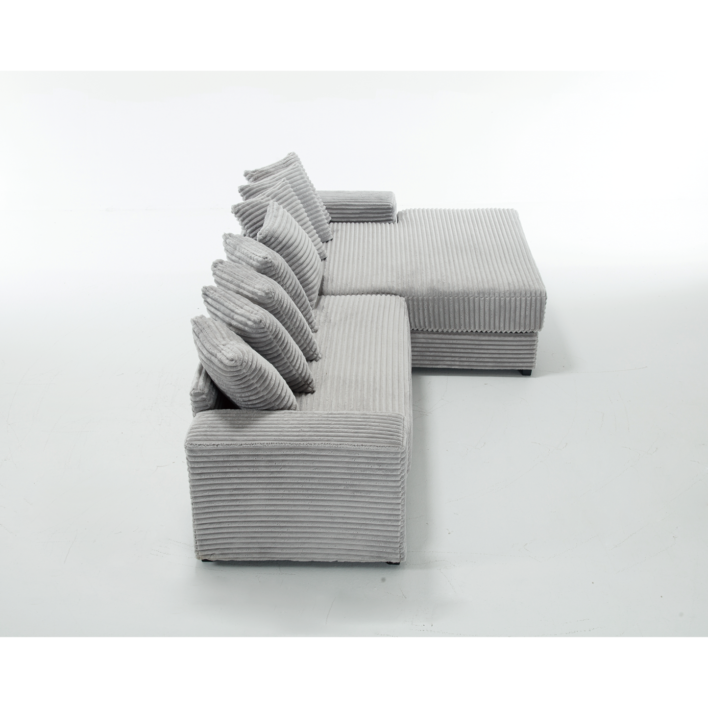 Oversized Two-Piece Couches, L Shaped Sofa, Corduroy, Right Chaise Daybed,with Armrests,Eight Throw Pillows,Corner Sofa,Easy To Assemble, Gray
