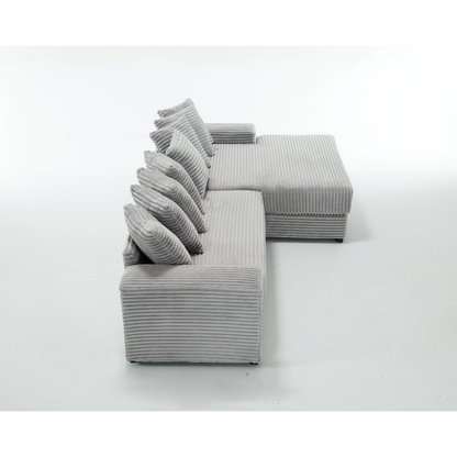 Oversized Two-Piece Couches, L Shaped Sofa, Corduroy, Right Chaise Daybed,with Armrests,Eight Throw Pillows,Corner Sofa,Easy To Assemble, Gray