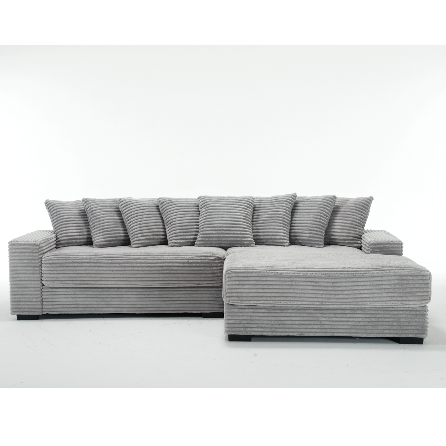 Oversized Two-Piece Couches, L Shaped Sofa, Corduroy, Right Chaise Daybed,with Armrests,Eight Throw Pillows,Corner Sofa,Easy To Assemble, Gray