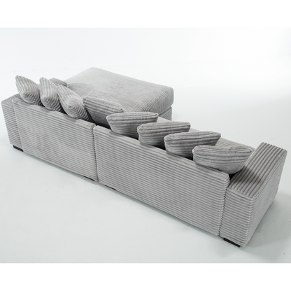 Oversized Two-Piece Couches, L Shaped Sofa, Corduroy, Right Chaise Daybed,with Armrests,Eight Throw Pillows,Corner Sofa,Easy To Assemble, Gray