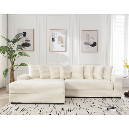 Oversized Two-Piece  Couches,  L Shaped Sofa, Corduroy, Left Chaise Daybed,with Armrests,Eight Throw Pillows,Corner Sofa,Easy To Assemble, Beige