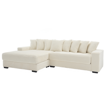 Oversized Two-Piece  Couches,  L Shaped Sofa, Corduroy, Left Chaise Daybed,with Armrests,Eight Throw Pillows,Corner Sofa,Easy To Assemble, Beige