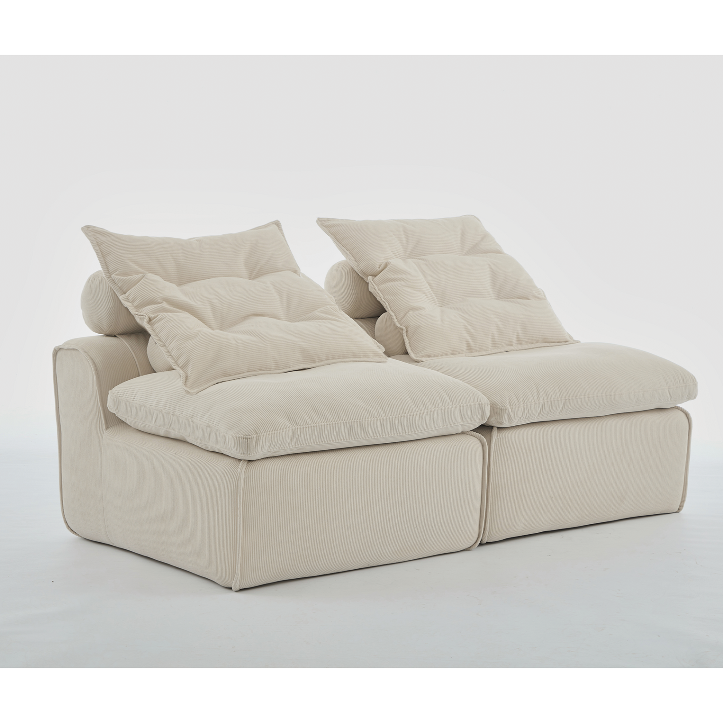 Modular Sofa,No Armrests,At will DIY,Soft Corduroy Fabric,Neck Pillow-Back Lounge Sofa Chair,Reading Nook, or Apartment Living, Lumbar Pillow,2 Seats,Upholstered,Beige