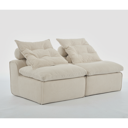 Modular Sofa,No Armrests,At will DIY,Soft Corduroy Fabric,Neck Pillow-Back Lounge Sofa Chair,Reading Nook, or Apartment Living, Lumbar Pillow,2 Seats,Upholstered,Beige