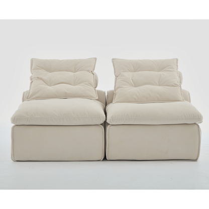 Modular Sofa,No Armrests,At will DIY,Soft Corduroy Fabric,Neck Pillow-Back Lounge Sofa Chair,Reading Nook, or Apartment Living, Lumbar Pillow,2 Seats,Upholstered,Beige