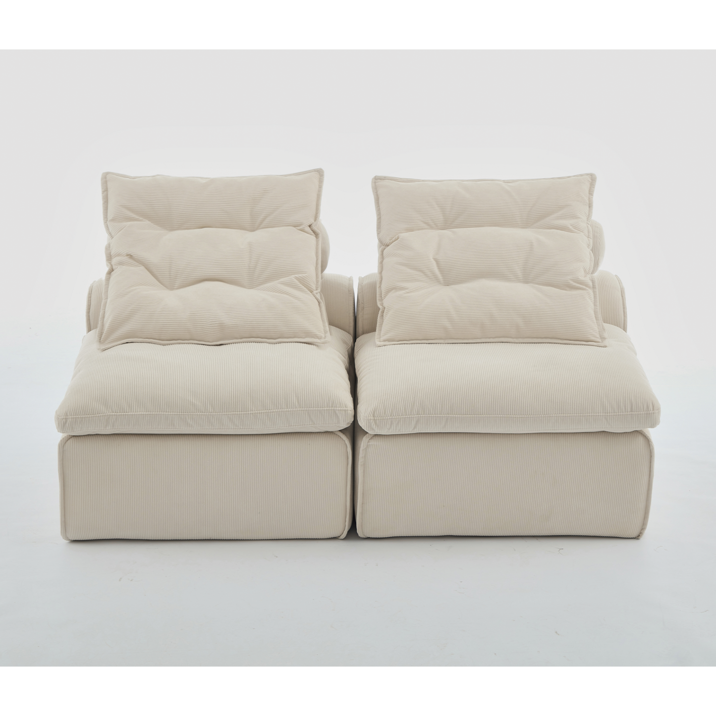 Modular Sofa,No Armrests,At will DIY,Soft Corduroy Fabric,Neck Pillow-Back Lounge Sofa Chair,Reading Nook, or Apartment Living, Lumbar Pillow,2 Seats,Upholstered,Beige