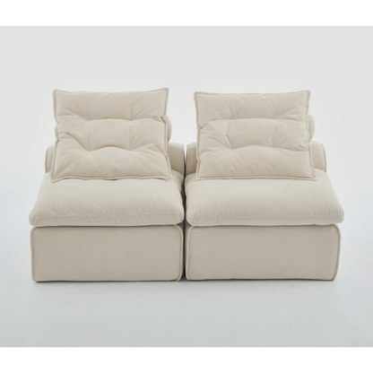 Modular Sofa,No Armrests,At will DIY,Soft Corduroy Fabric,Neck Pillow-Back Lounge Sofa Chair,Reading Nook, or Apartment Living, Lumbar Pillow,2 Seats,Upholstered,Beige