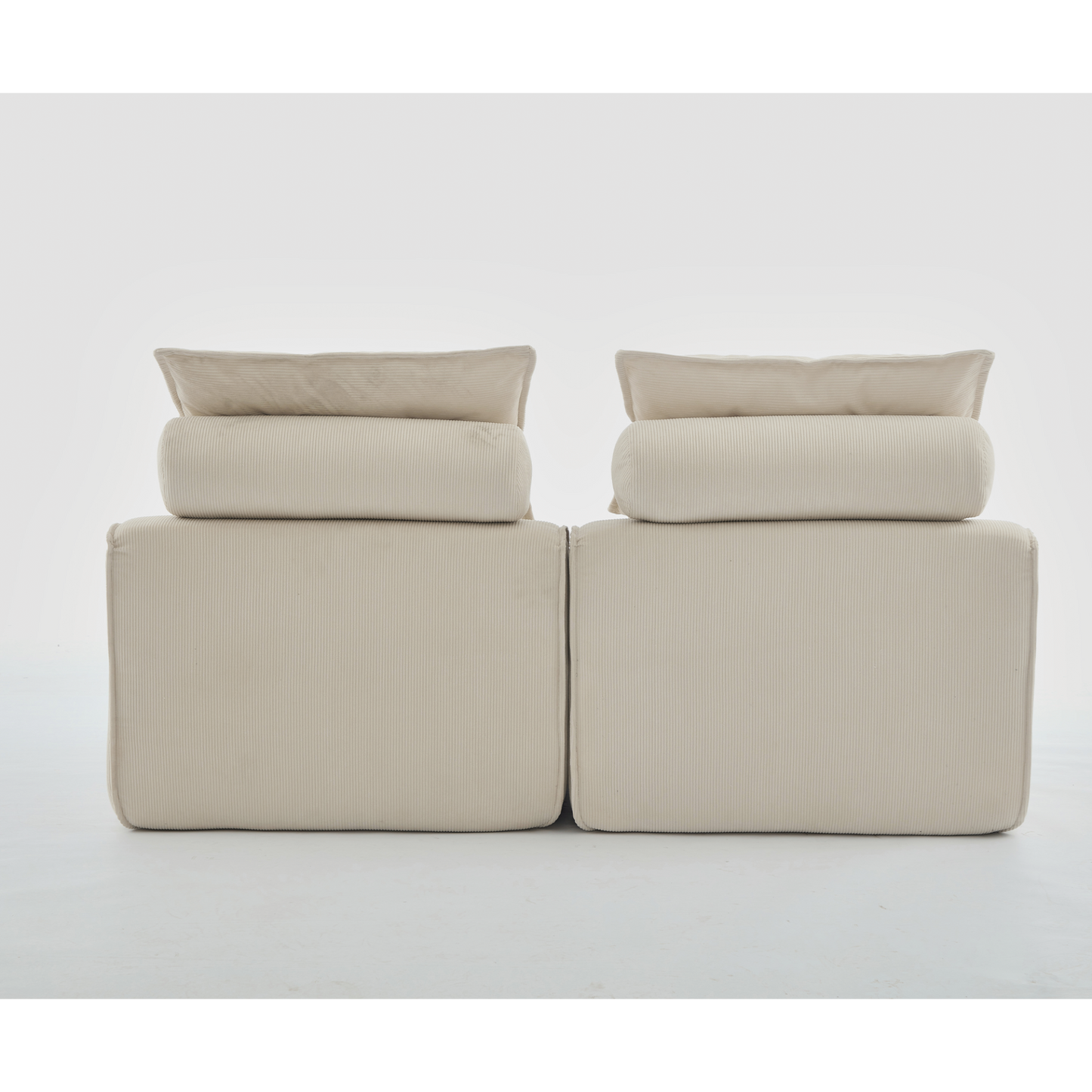 Modular Sofa,No Armrests,At will DIY,Soft Corduroy Fabric,Neck Pillow-Back Lounge Sofa Chair,Reading Nook, or Apartment Living, Lumbar Pillow,2 Seats,Upholstered,Beige