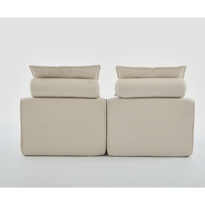 Modular Sofa,No Armrests,At will DIY,Soft Corduroy Fabric,Neck Pillow-Back Lounge Sofa Chair,Reading Nook, or Apartment Living, Lumbar Pillow,2 Seats,Upholstered,Beige