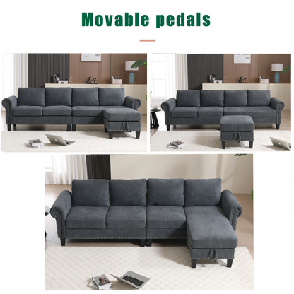 Convertible Sectional Sofa with Storage,L-shaped sofa,Four-seater sofa,Modern Linen Fabric Sectional Couches for Living Room,Gray