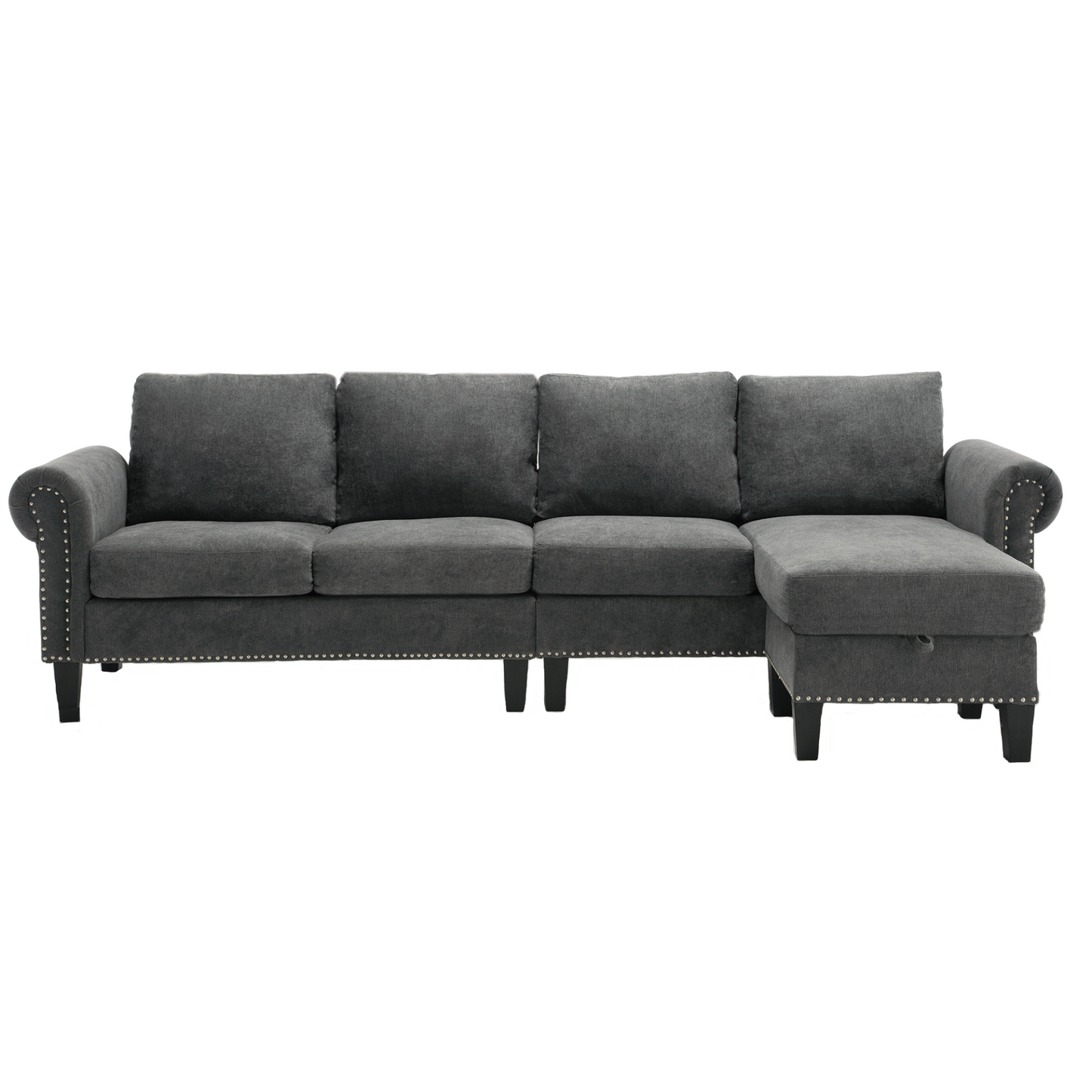 Convertible Sectional Sofa with Storage,L-shaped sofa,Four-seater sofa,Modern Linen Fabric Sectional Couches for Living Room,Gray