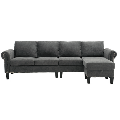 Convertible Sectional Sofa with Storage,L-shaped sofa,Four-seater sofa,Modern Linen Fabric Sectional Couches for Living Room,Gray