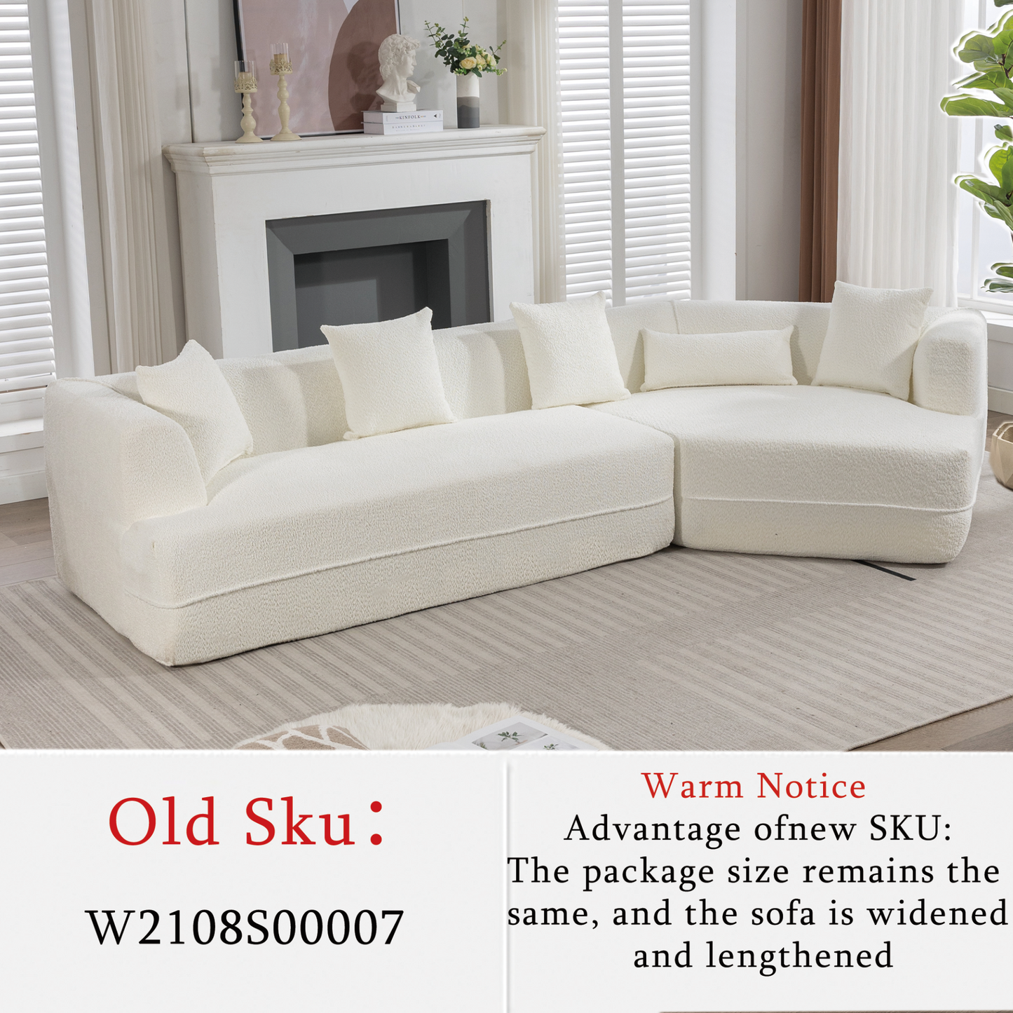 Modular sofa , modern minimalist style sofa,  upholstered ,  free combination, round fiber fabric, anti-wrinkle fabric,Dimension exten, creamy-white
