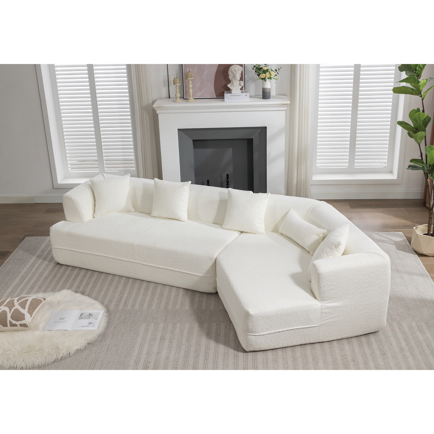 Modular sofa , modern minimalist style sofa,  upholstered ,  free combination, round fiber fabric, anti-wrinkle fabric,Dimension exten, creamy-white