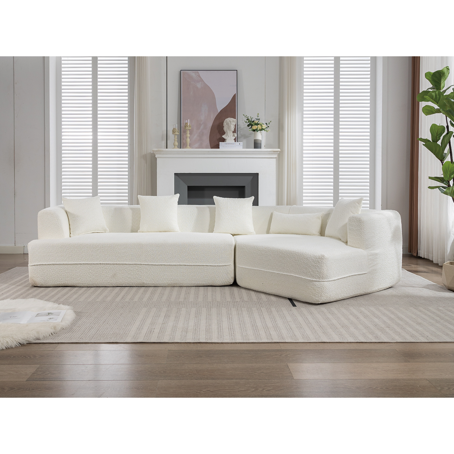Modular sofa , modern minimalist style sofa,  upholstered ,  free combination, round fiber fabric, anti-wrinkle fabric,Dimension exten, creamy-white