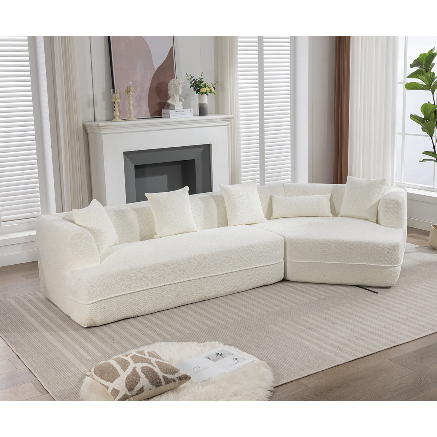 Modular sofa , modern minimalist style sofa,  upholstered ,  free combination, round fiber fabric, anti-wrinkle fabric,Dimension exten, creamy-white
