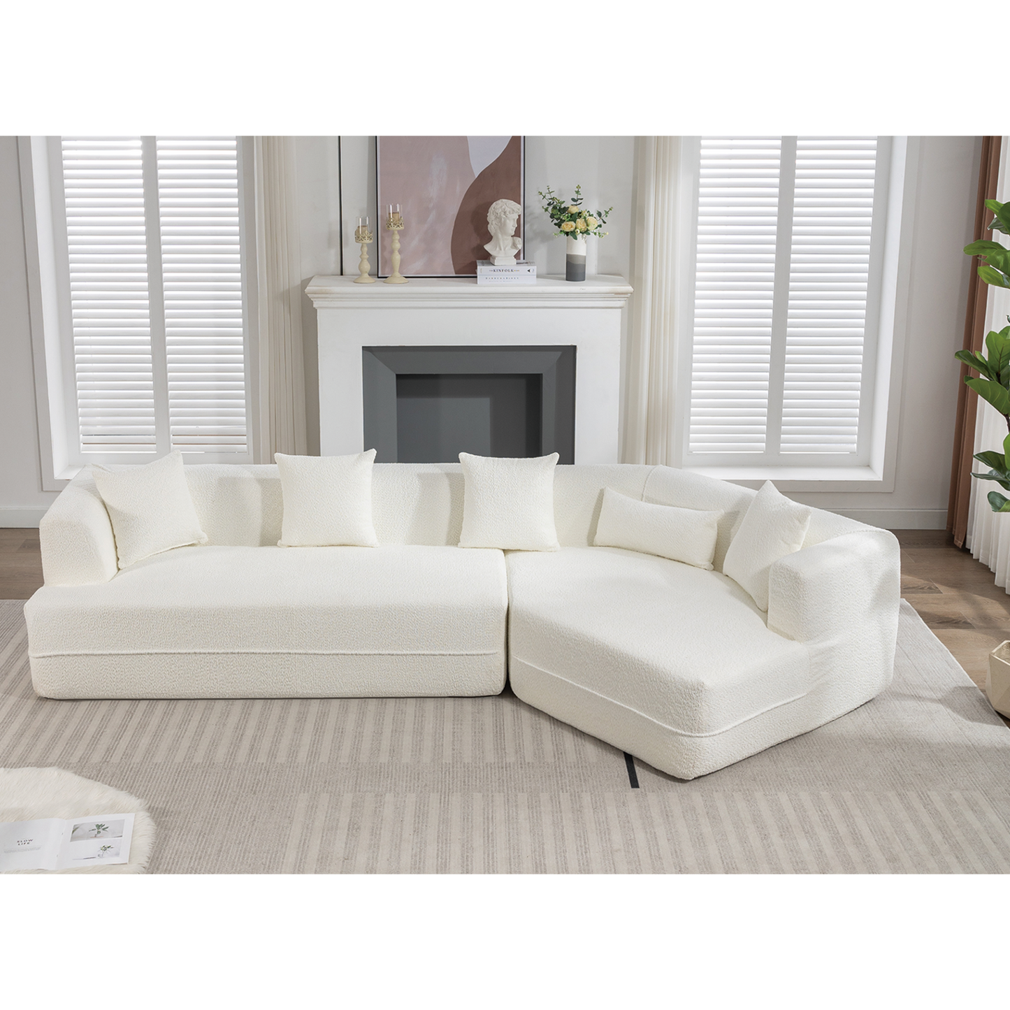 Modular sofa , modern minimalist style sofa,  upholstered ,  free combination, round fiber fabric, anti-wrinkle fabric,Dimension exten, creamy-white