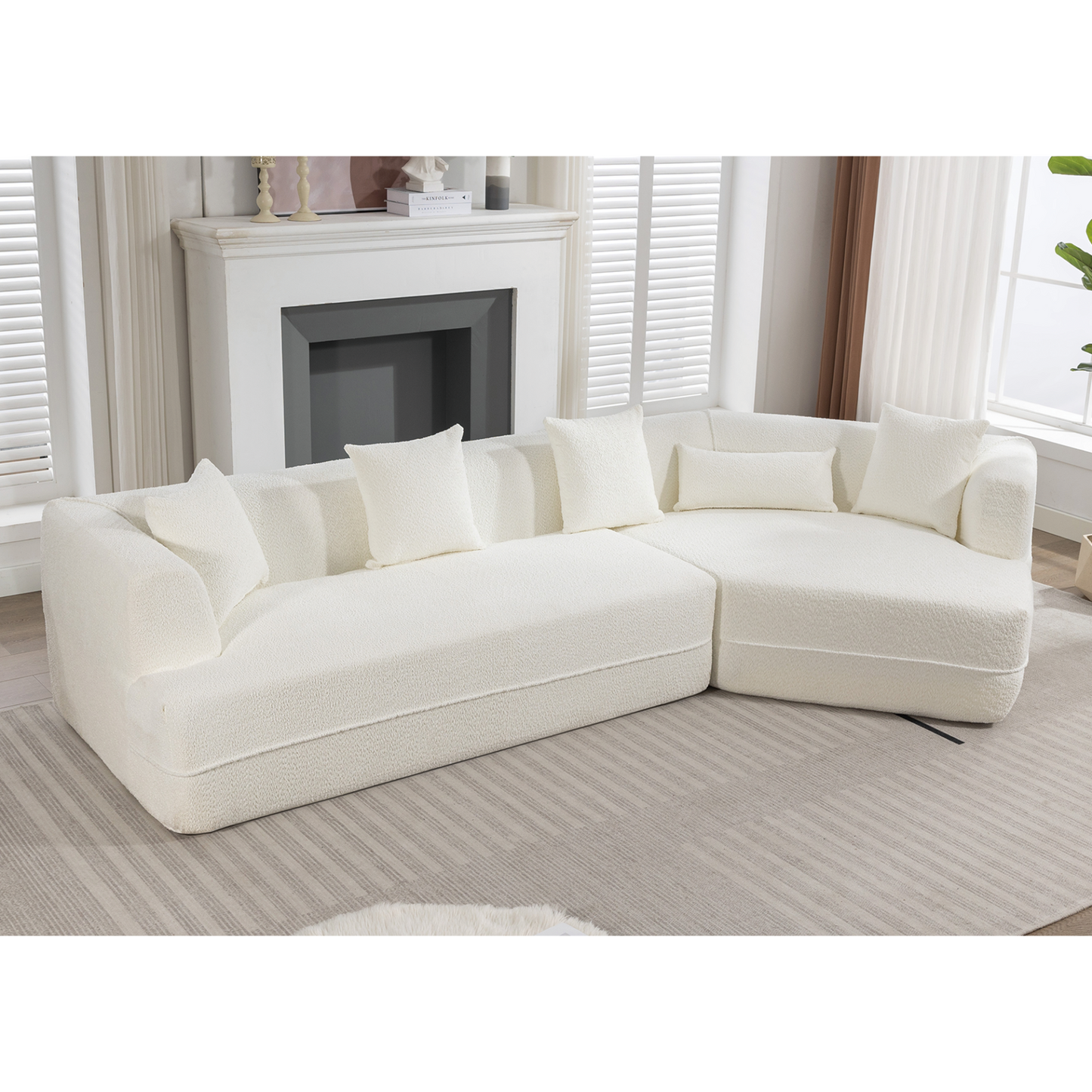 Modular sofa , modern minimalist style sofa,  upholstered ,  free combination, round fiber fabric, anti-wrinkle fabric,Dimension exten, creamy-white