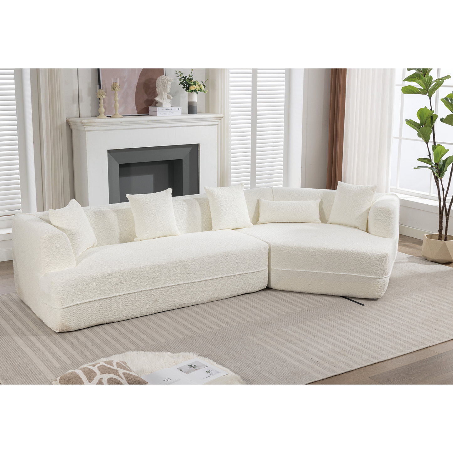 Modular sofa , modern minimalist style sofa,  upholstered ,  free combination, round fiber fabric, anti-wrinkle fabric,Dimension exten, creamy-white