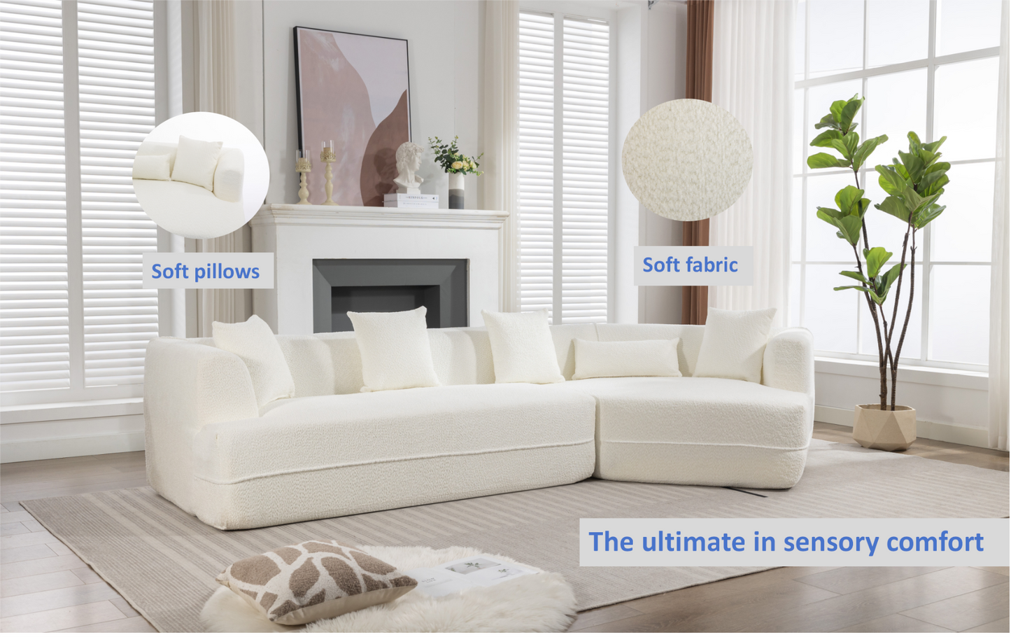 Modular sofa , modern minimalist style sofa,  upholstered ,  free combination, round fiber fabric, anti-wrinkle fabric,Dimension exten, creamy-white