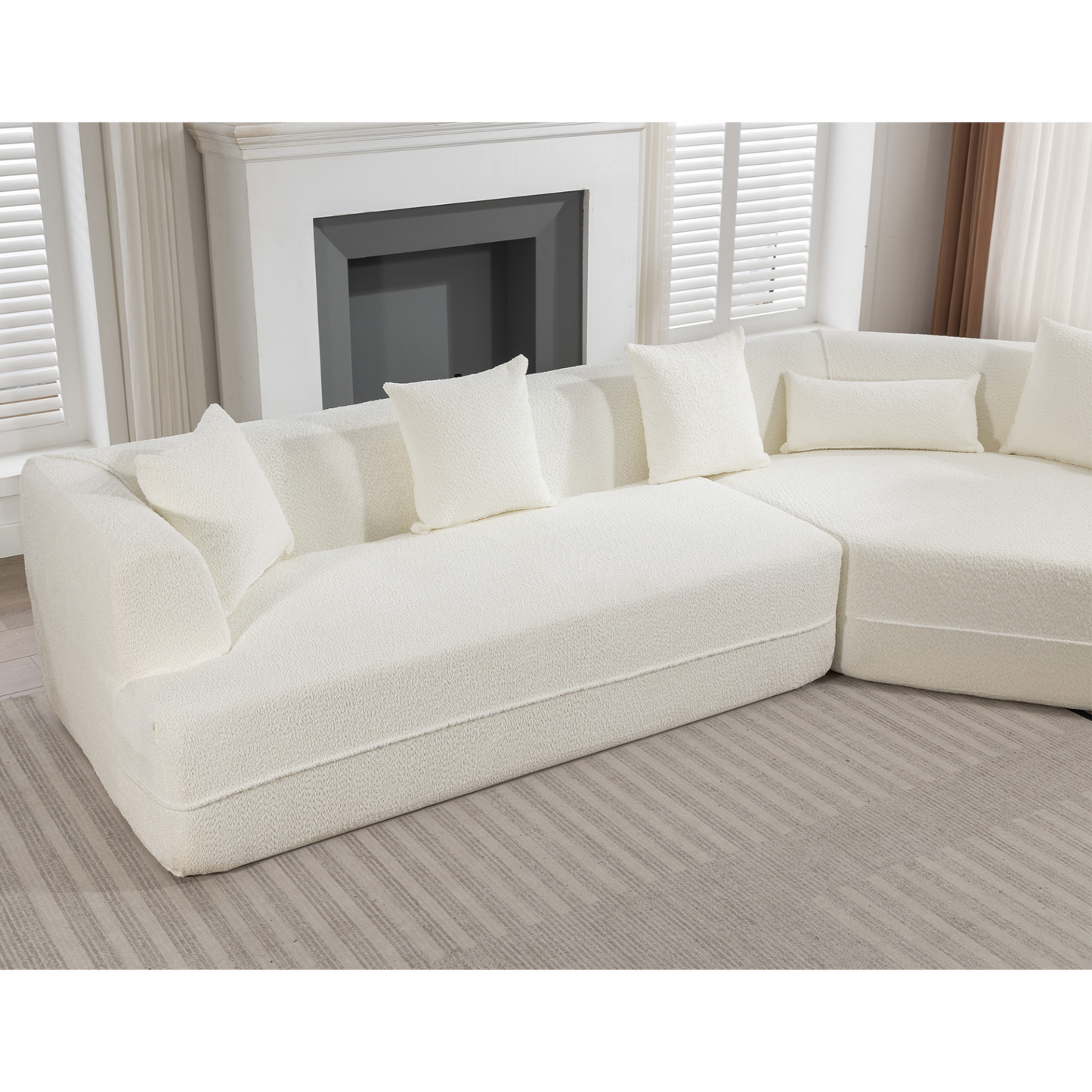 Modular sofa , modern minimalist style sofa,  upholstered ,  free combination, round fiber fabric, anti-wrinkle fabric,Dimension exten, creamy-white