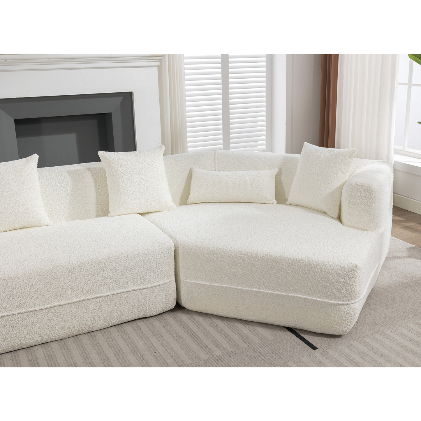 Modular sofa , modern minimalist style sofa,  upholstered ,  free combination, round fiber fabric, anti-wrinkle fabric,Dimension exten, creamy-white