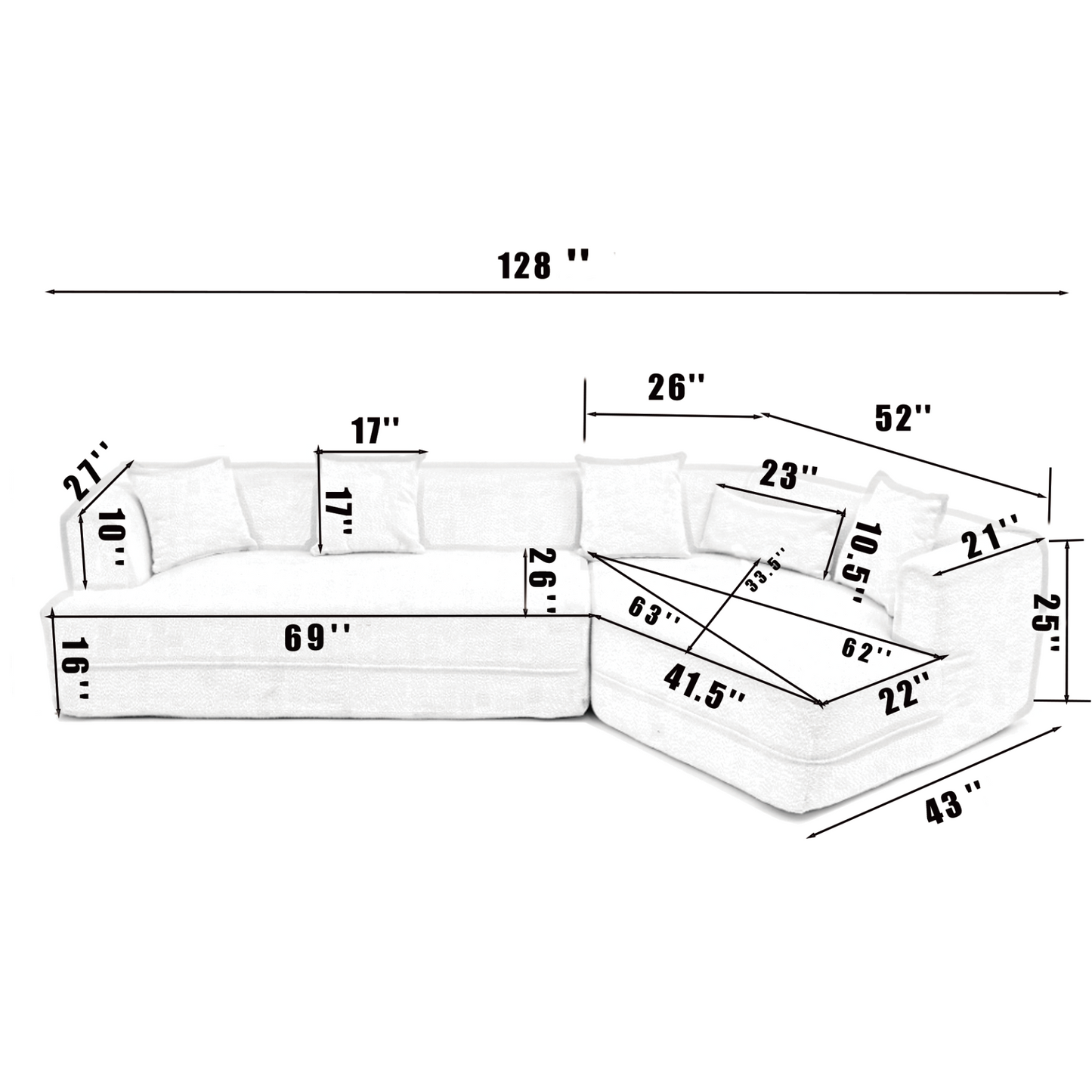 Modular sofa , modern minimalist style sofa,  upholstered ,  free combination, round fiber fabric, anti-wrinkle fabric,Dimension exten, creamy-white