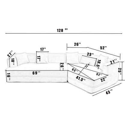 Modular sofa , modern minimalist style sofa,  upholstered ,  free combination, round fiber fabric, anti-wrinkle fabric,Dimension exten, creamy-white