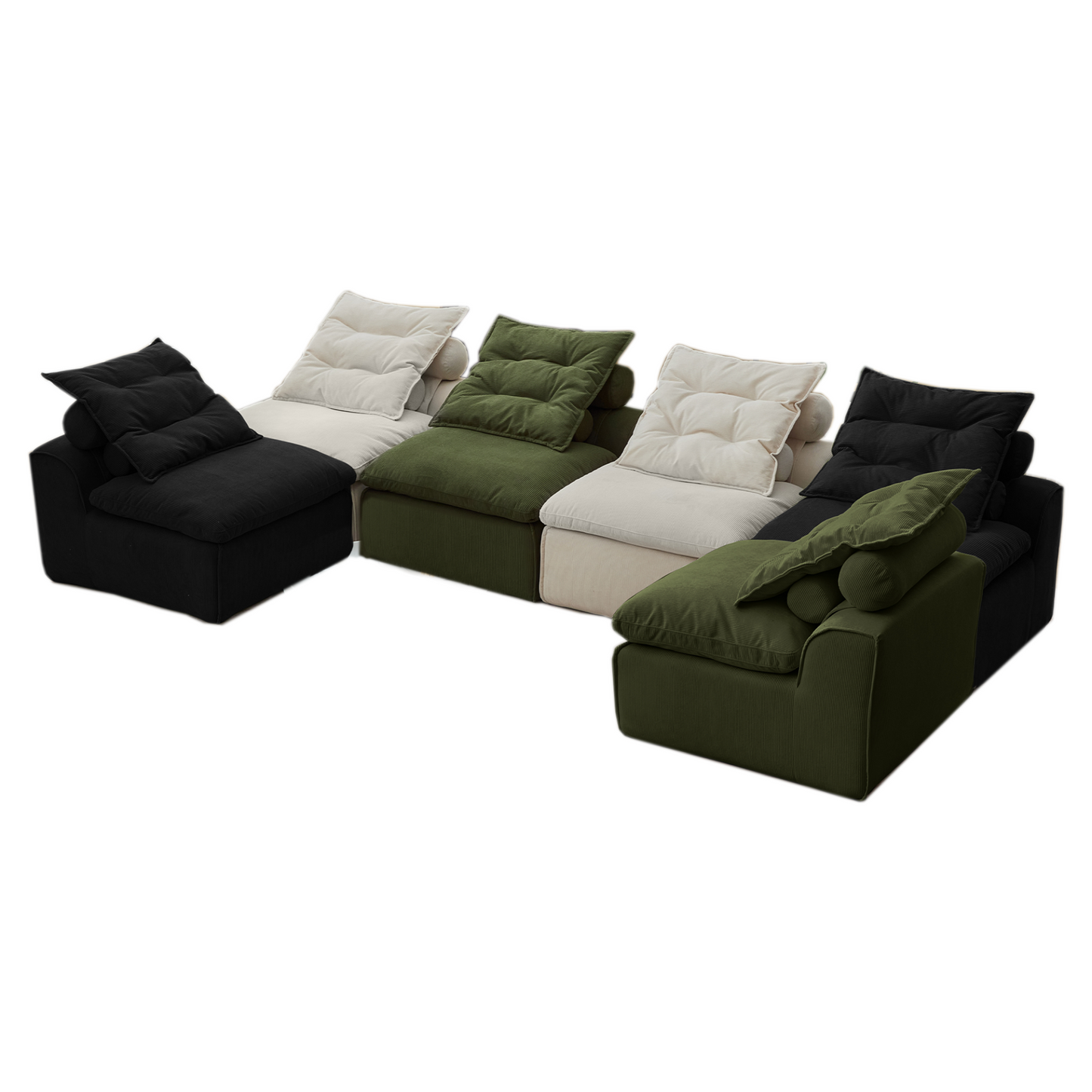 Modular Sofa,No Armrests,At will DIY,Corduroy ,Neck Pillow-Back Lounge Sofa Chair,Reading Nook, or Apartment Living, Lumbar Pillow,6 Seats,Upholstered,Beige,Green ,Black