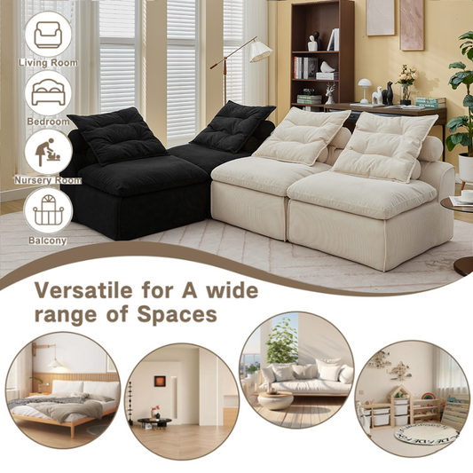 Modular Sofa,No Armrests,At will DIY,Corduroy ,Neck Pillow-Back Lounge Sofa Chair,Reading Nook, or Apartment Living, Lumbar Pillow,4 Seats,Upholstered,Beige,Black