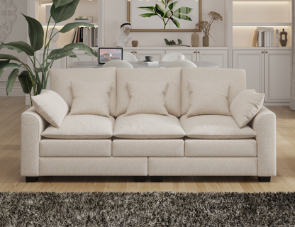 78.7"  Sofa Couch 3-Seater Sofa with Pillows Polyester Upholstery Duck Down Filled Cushion Sofa for Living Room Apartment,Beige