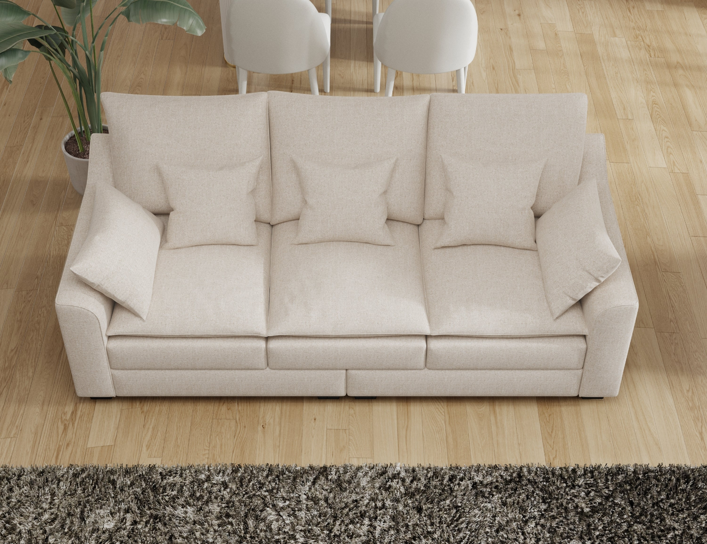 78.7"  Sofa Couch 3-Seater Sofa with Pillows Polyester Upholstery Duck Down Filled Cushion Sofa for Living Room Apartment,Beige