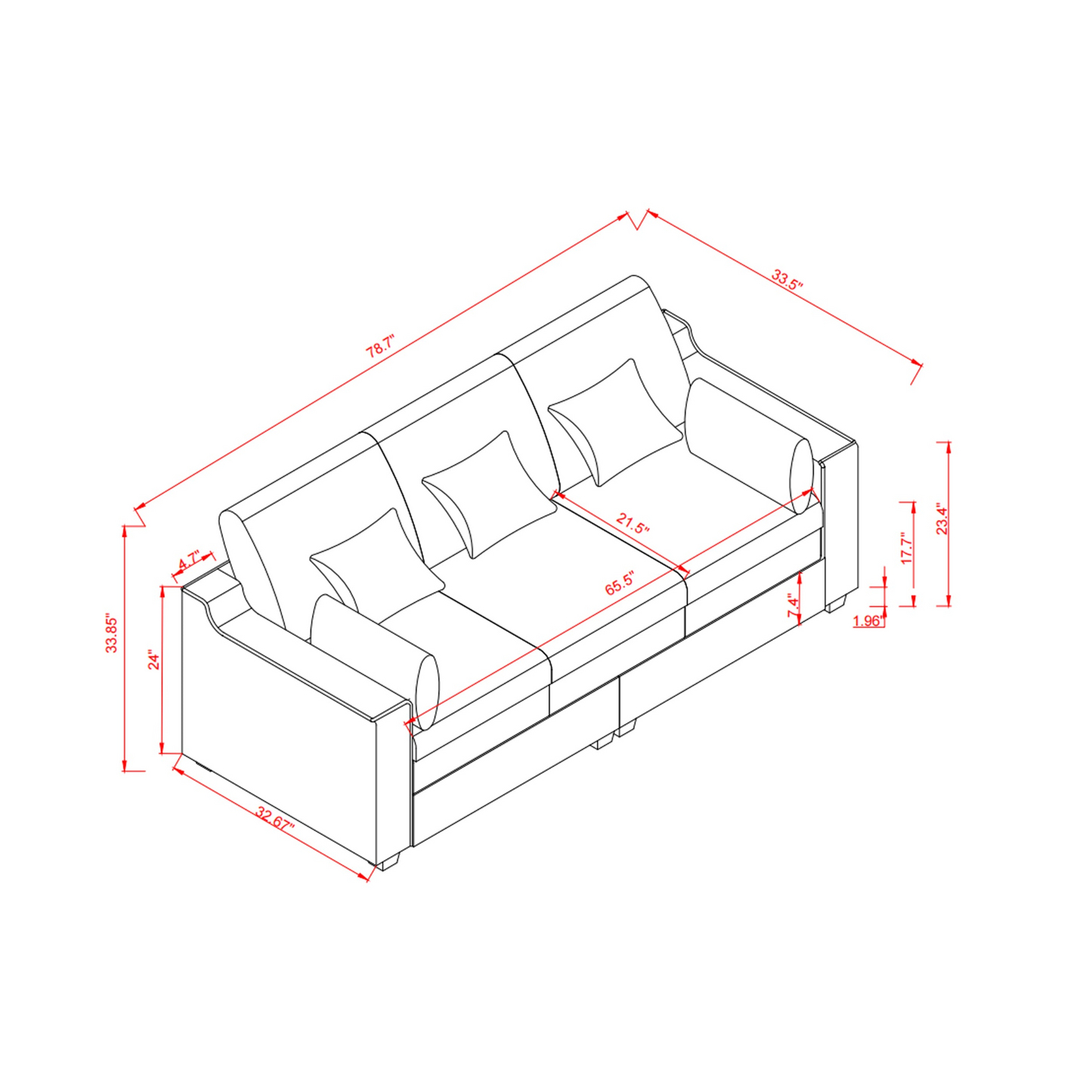 78.7"  Sofa Couch 3-Seater Sofa with Pillows Polyester Upholstery Duck Down Filled Cushion Sofa for Living Room Apartment,Beige