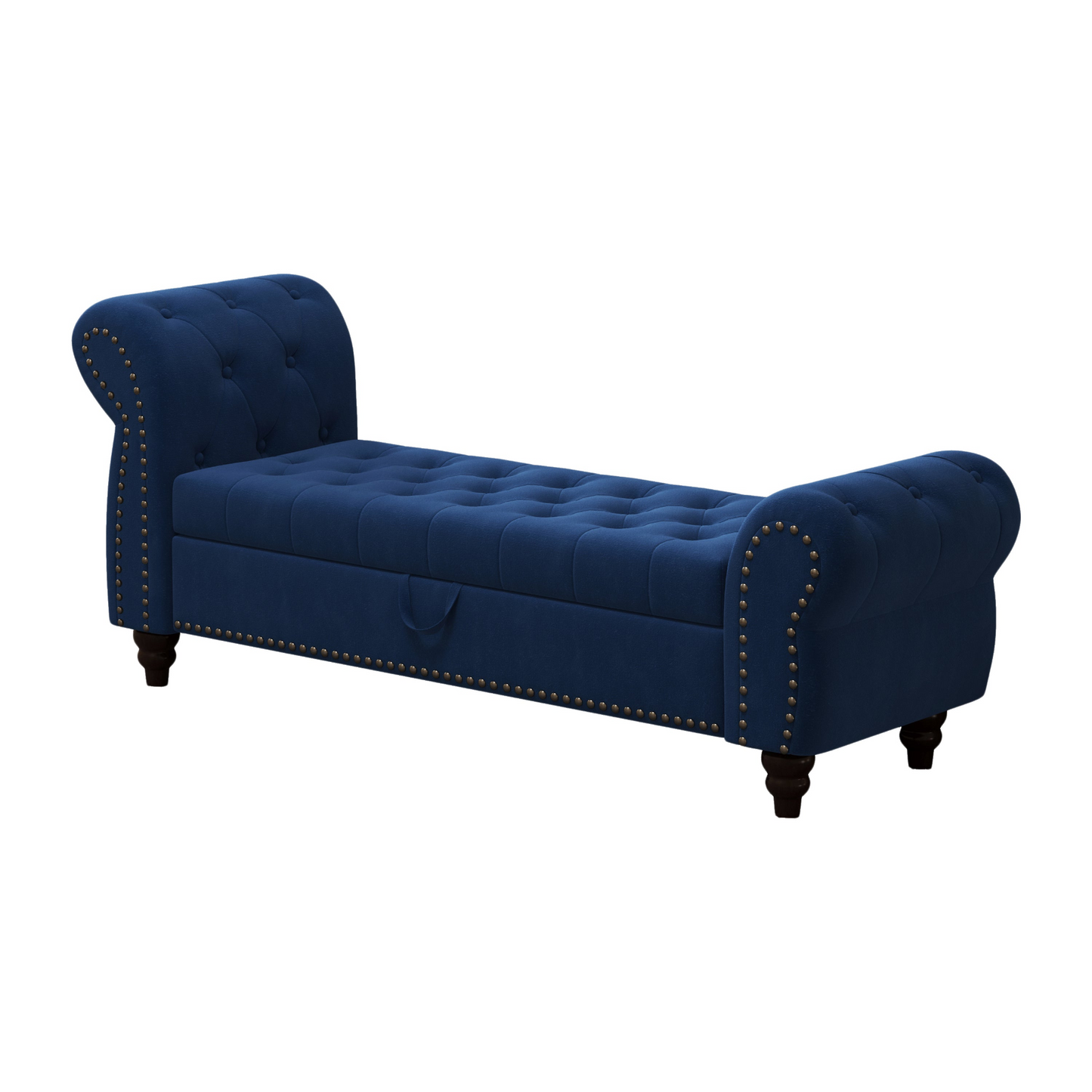 64.5" Bed Bench for Bed Room Nails Tufted Chaise of Lounge with Storage Velvet Upholstery Navy Blue