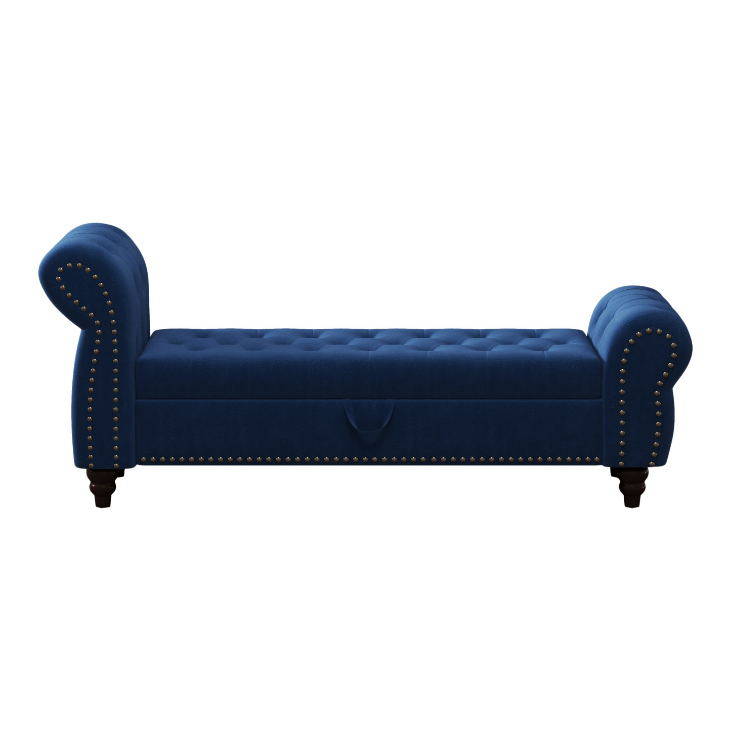 64.5" Bed Bench for Bed Room Nails Tufted Chaise of Lounge with Storage Velvet Upholstery Navy Blue