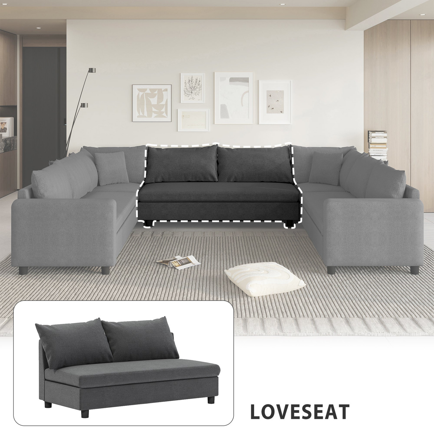 Loveseat Module for Modular Sectional Sofa,Chenille,Minimalist Style,2 Colors