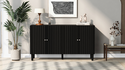 Elegant Four-Door Sideboard with Wavy Pattern Doors, Cylindrical Legs, and Sleek Metal Handles, Adjustable, Suitable for Study, Entryway and Living Room