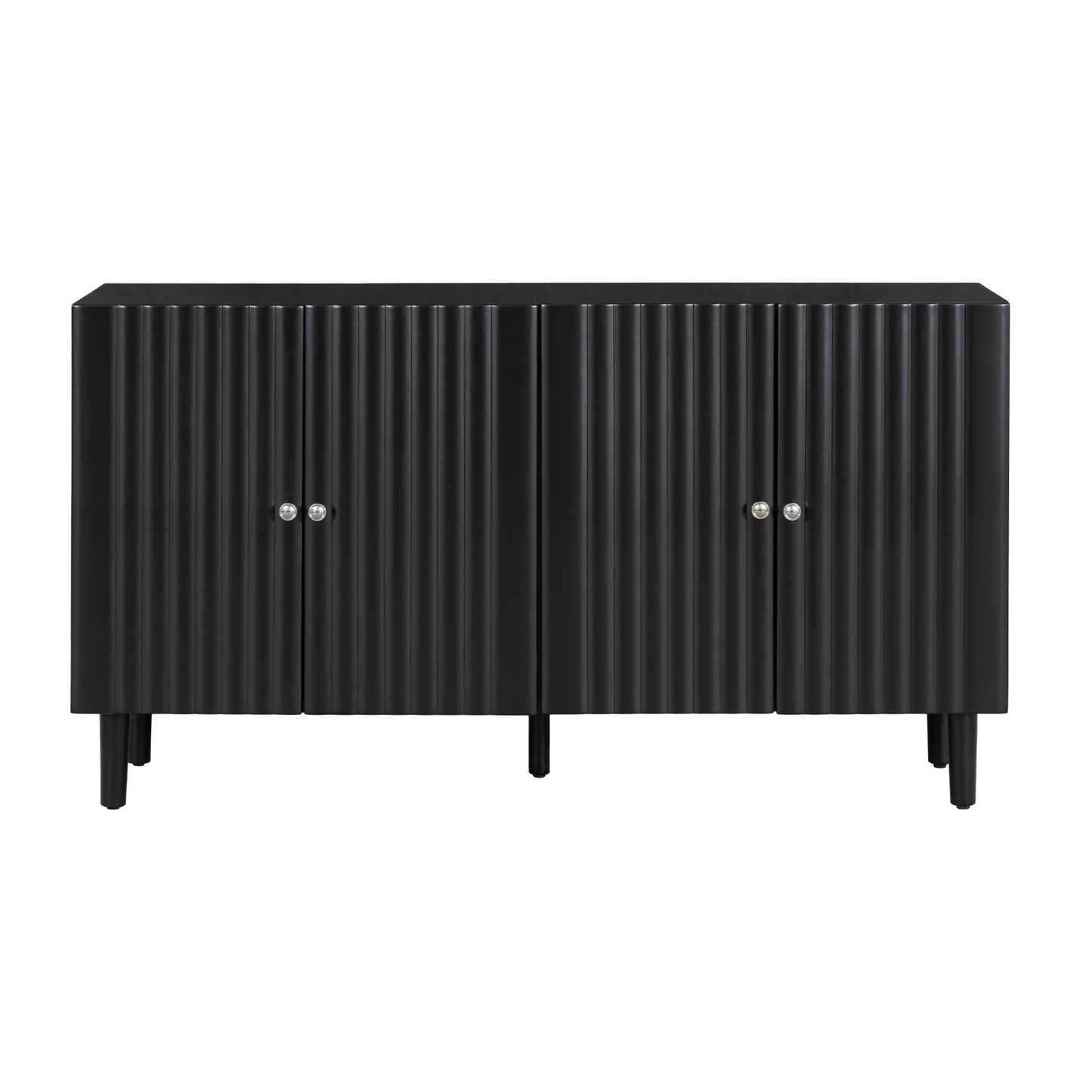 Elegant Four-Door Sideboard with Wavy Pattern Doors, Cylindrical Legs, and Sleek Metal Handles, Adjustable, Suitable for Study, Entryway and Living Room