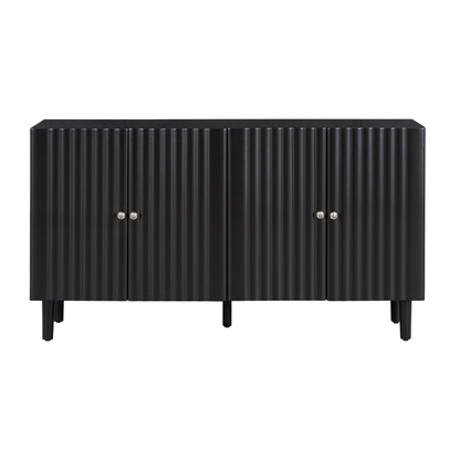 Elegant Four-Door Sideboard with Wavy Pattern Doors, Cylindrical Legs, and Sleek Metal Handles, Adjustable, Suitable for Study, Entryway and Living Room