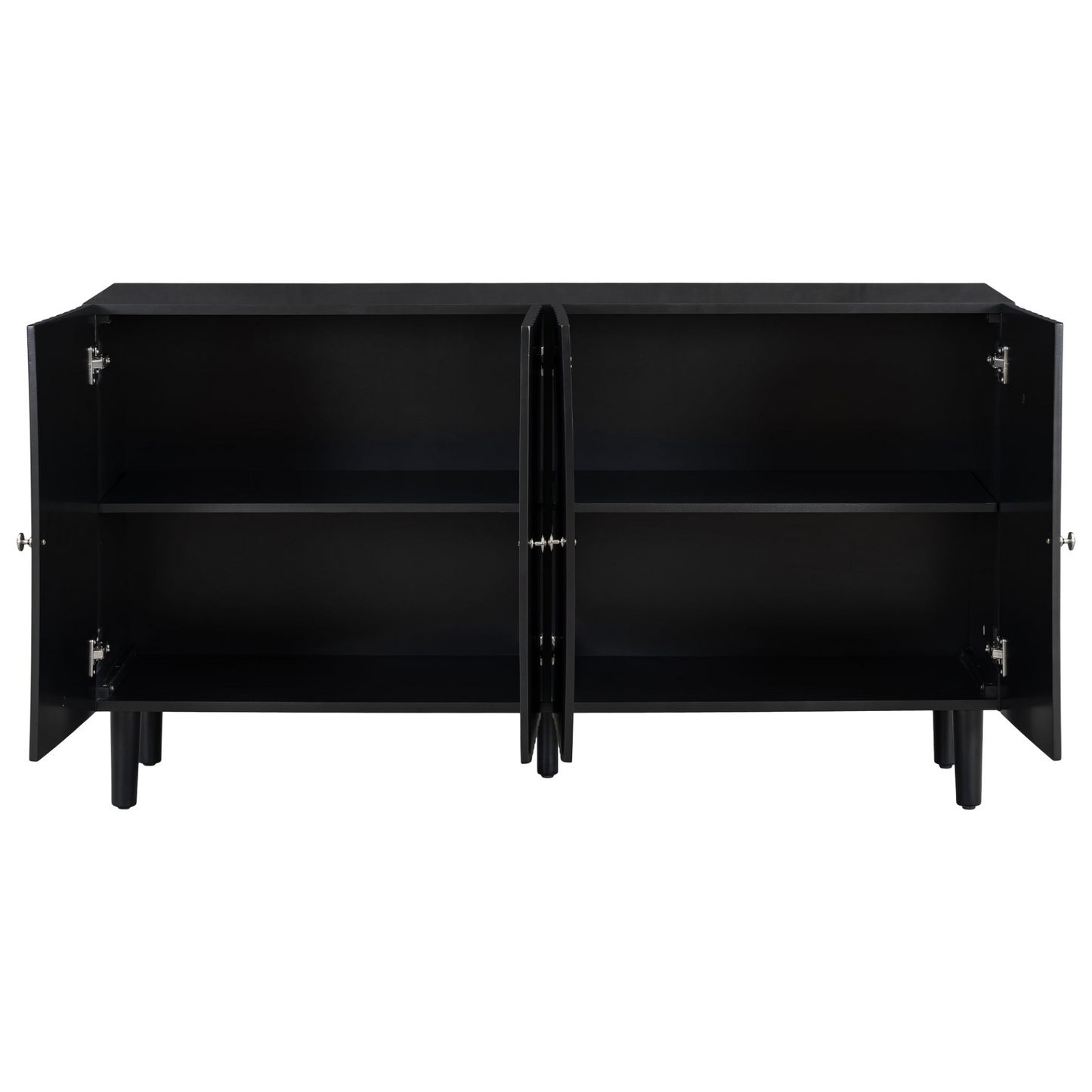Elegant Four-Door Sideboard with Wavy Pattern Doors, Cylindrical Legs, and Sleek Metal Handles, Adjustable, Suitable for Study, Entryway and Living Room