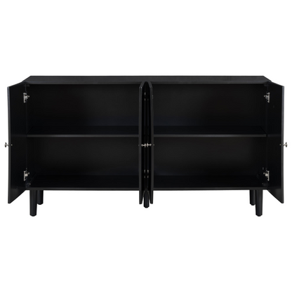 Elegant Four-Door Sideboard with Wavy Pattern Doors, Cylindrical Legs, and Sleek Metal Handles, Adjustable, Suitable for Study, Entryway and Living Room
