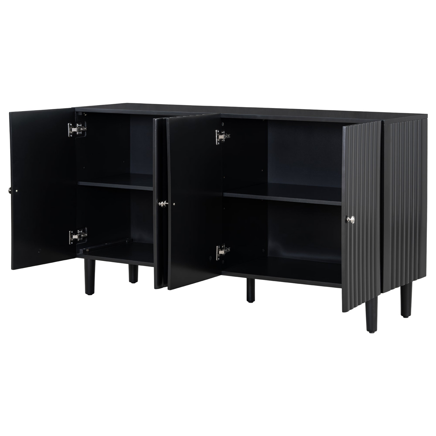 Elegant Four-Door Sideboard with Wavy Pattern Doors, Cylindrical Legs, and Sleek Metal Handles, Adjustable, Suitable for Study, Entryway and Living Room