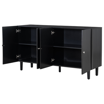 Elegant Four-Door Sideboard with Wavy Pattern Doors, Cylindrical Legs, and Sleek Metal Handles, Adjustable, Suitable for Study, Entryway and Living Room