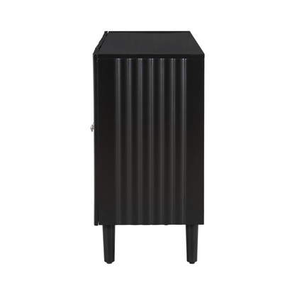 Elegant Four-Door Sideboard with Wavy Pattern Doors, Cylindrical Legs, and Sleek Metal Handles, Adjustable, Suitable for Study, Entryway and Living Room