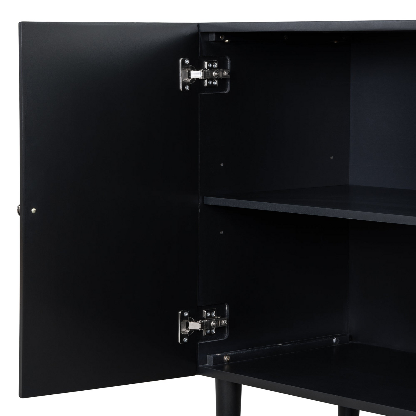Elegant Four-Door Sideboard with Wavy Pattern Doors, Cylindrical Legs, and Sleek Metal Handles, Adjustable, Suitable for Study, Entryway and Living Room