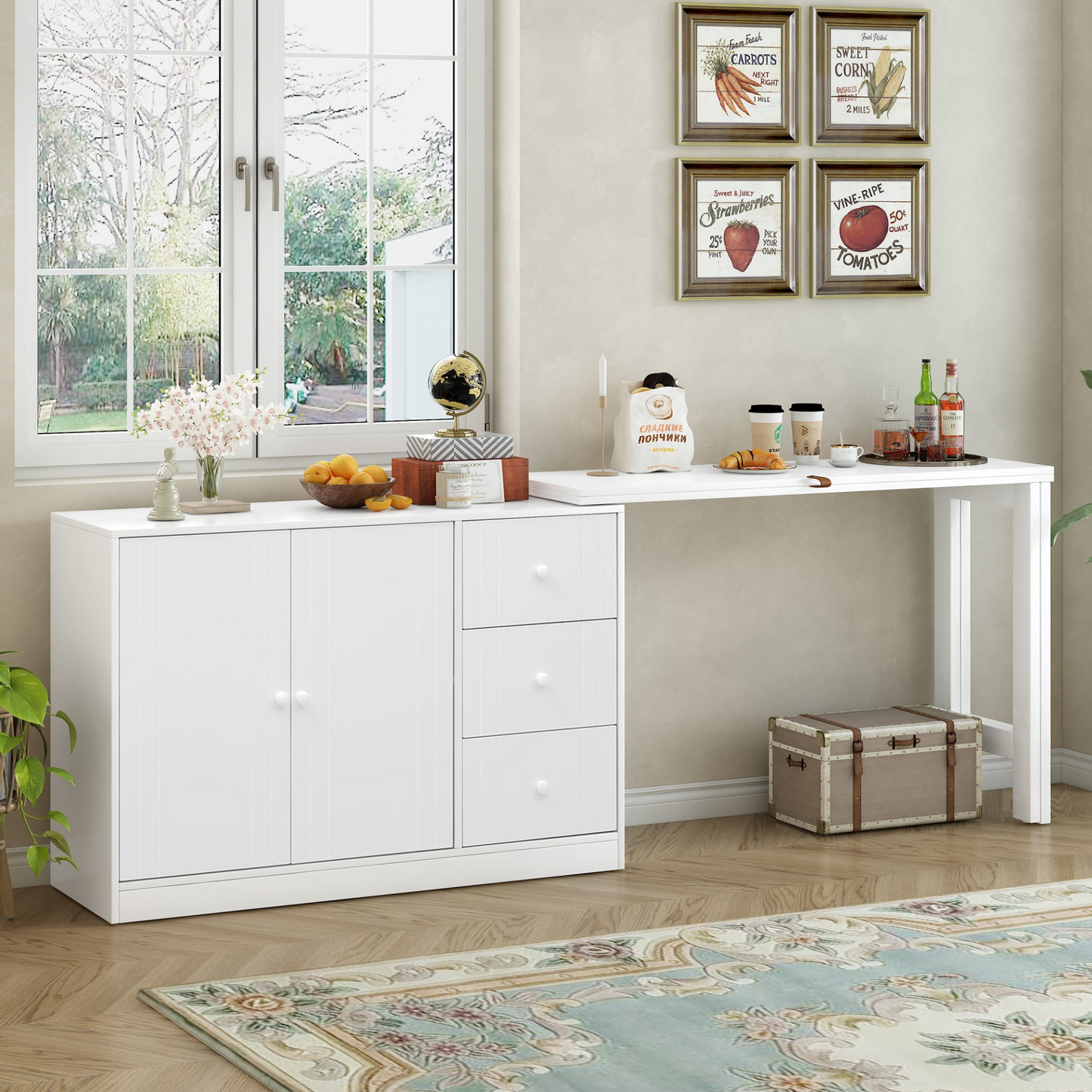 Innovative Sideboard that effortlessly converts into a dining table and Adjustable Pull-Out Top for Flexible Use,Suitable for Study,Entrance and Living Room