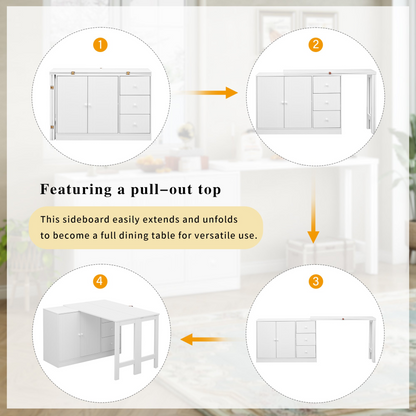 Innovative Sideboard that effortlessly converts into a dining table and Adjustable Pull-Out Top for Flexible Use,Suitable for Study,Entrance and Living Room
