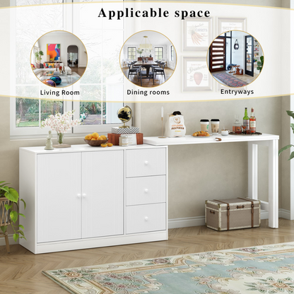 Innovative Sideboard that effortlessly converts into a dining table and Adjustable Pull-Out Top for Flexible Use,Suitable for Study,Entrance and Living Room